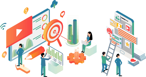 Illustration of a professional web design agency team working on a project